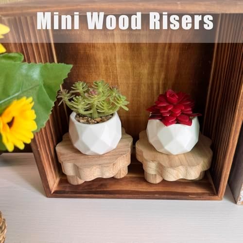 3 Pack Small Scalloped Wood Risers for Display, Mini 4 Inch Wooden Stands with Removable Feet Farmhouse Rustic, alternate