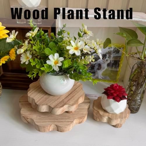 3 Pack Small Scalloped Wood Risers for Display, Mini Wooden Stands with Removable Feet Farmhouse Rustic Decor, alternate view
