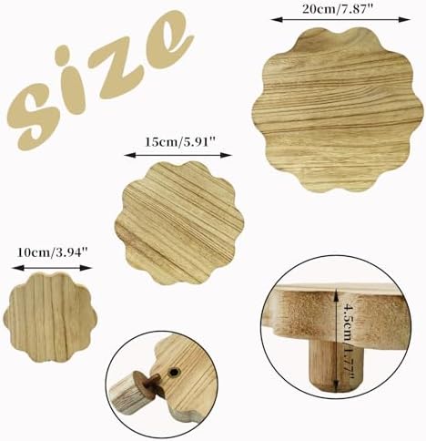 3 Pack Small Scalloped Wood Risers for Display, Mini Wooden Stands with Removable Feet Farmhouse Rustic Decor, alternate view
