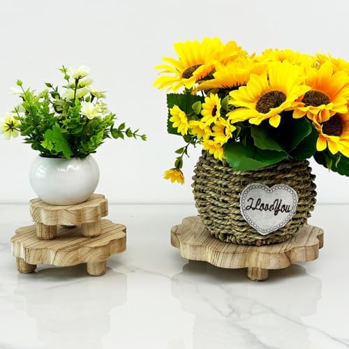 3 Pack Small Scalloped Wood Risers for Display, Mini Wooden Stands with Removable Feet Farmhouse Rustic Decor, alternate view