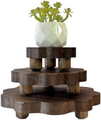 3 Pack Small Scalloped Wood Risers for Display, Mini Wooden Stands with Removable Feet Farmhouse Rustic Decor