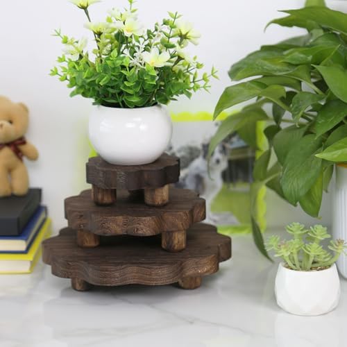 3 Pack Small Scalloped Wood Risers for Display, Mini Wooden Stands with Removable Feet Farmhouse Rustic Decor, alternate view