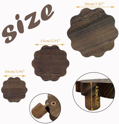 3 Pack Small Scalloped Wood Risers for Display, Mini Wooden Stands with Removable Feet Farmhouse Rustic Decor, alternate view
