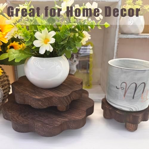 3 Pack Small Scalloped Wood Risers for Display, Mini Wooden Stands with Removable Feet Farmhouse Rustic Decor, alternate view