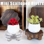 3 Pack Small Scalloped Wood Risers for Display, Mini Wooden Stands with Removable Feet Farmhouse Rustic Decor, alternate view