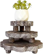 3 Pack Small Scalloped Wood Risers for Display, Wooden Stands with Removable Feet Farmhouse Rustic Decor for