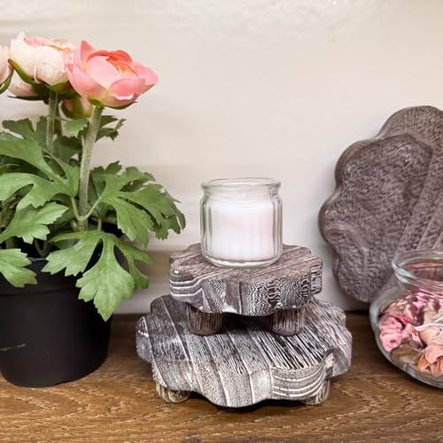 3 Pack Small Scalloped Wood Risers for Display, Wooden Stands with Removable Feet Farmhouse Rustic Decor for, alternate view