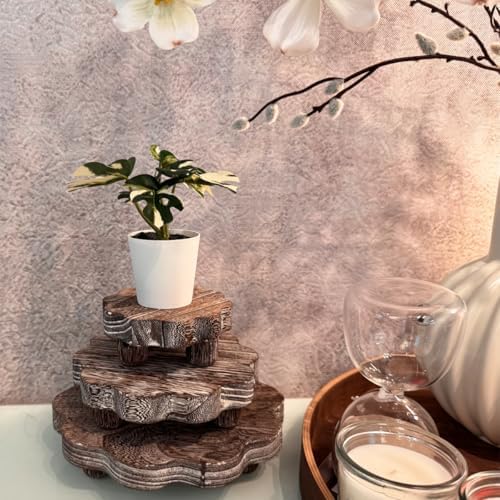 3 Pack Small Scalloped Wood Risers for Display, Wooden Stands with Removable Feet Farmhouse Rustic Decor for, alternate view