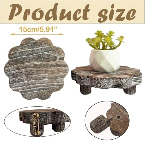 3 Pack Small Scalloped Wood Risers for Display, Wooden Stands with Removable Feet Farmhouse Rustic Decor for, alternate view
