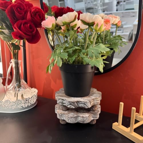 3 Pack Small Scalloped Wood Risers for Display, Wooden Stands with Removable Feet Farmhouse Rustic Decor for, alternate view