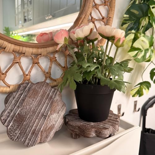3 Pack Small Scalloped Wood Risers for Display, Wooden Stands with Removable Feet Farmhouse Rustic Decor for, alternate view