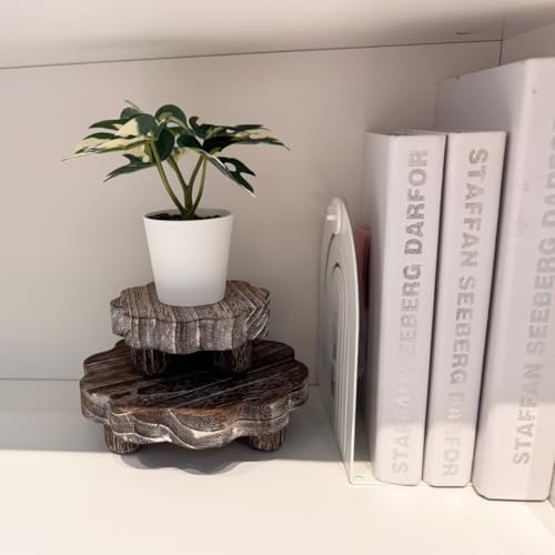 3 Pack Small Scalloped Wood Risers for Display, Wooden Stands with Removable Feet Farmhouse Rustic Decor for, alternate view