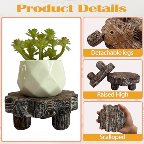 3 Pack Small Scalloped Wood Risers for Display, Wooden Stands with Removable Feet Farmhouse Rustic Decor for, alternate view