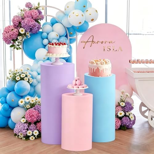 3 Pack Spandex Cylinder Pedestal Covers, Only Covers in Pink, blue, purple