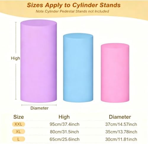 3 Pack Spandex Cylinder Pedestal Covers, Only Covers in Pink, blue, purple, alternate view 2
