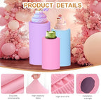 3 Pack Spandex Cylinder Pedestal Covers, Only Covers in Pink, blue, purple, alternate view 4
