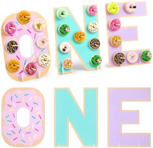 3 Pack Sweet One Donut Stands, Wooden Doughnut Display Stand