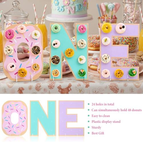 3 Pack Sweet One Donut Stands, Wooden Doughnut Display Stand, alternate view 5