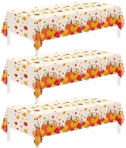 3 Pack Thanksgiving Disposable Tablecloths,54 x 108 Inch Thanksgiving Decorations, Give Thanks Table Cloth for