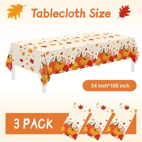 3 Pack Thanksgiving Disposable Tablecloths,54 x 108 Inch Thanksgiving Decorations, Give Thanks Table Cloth for, alternate