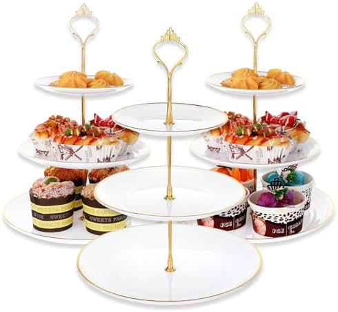 3 Pack Tiered Cupcake Stand, Plastic Cupcake Stand Tower, 3 Tier Round Shape Dessert Serving Tray, White Cookie