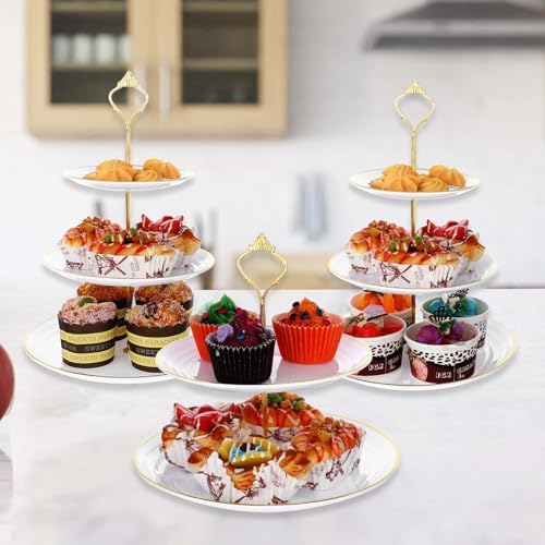 3 Pack Tiered Cupcake Stand, Plastic Cupcake Stand Tower, 3 Tier Round Shape Dessert Serving Tray, White Cookie, alternate