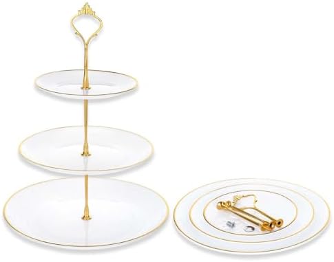 3 Pack Tiered Cupcake Stand, Plastic Cupcake Stand Tower, 3 Tier Round Shape Dessert Serving Tray, White Cookie, alternate