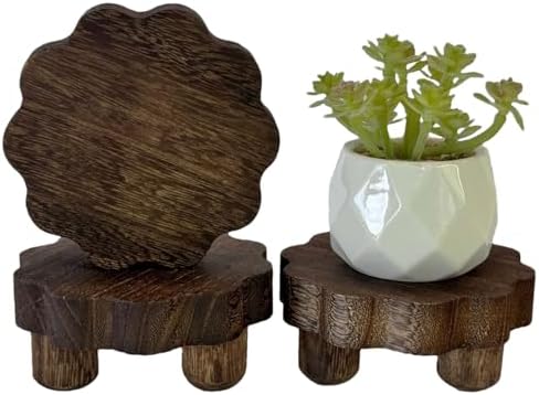 3 Pack Tiny Scalloped Wood Risers for Display, Small Wooden Stands with Removable Feet Farmhouse Rustic Decor