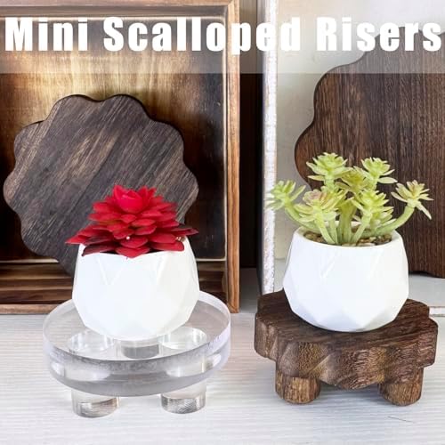 3 Pack Tiny Scalloped Wood Risers for Display, Small Wooden Stands with Removable Feet Farmhouse Rustic Decor, alternate view
