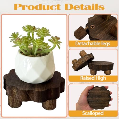 3 Pack Tiny Scalloped Wood Risers for Display, Small Wooden Stands with Removable Feet Farmhouse Rustic Decor, alternate view