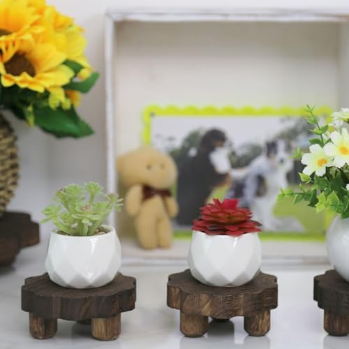 3 Pack Tiny Scalloped Wood Risers for Display, Small Wooden Stands with Removable Feet Farmhouse Rustic Decor, alternate view