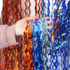 3 Pack Wavy Blue Dog Tinsel Backdrop Party Decorations - 3.3x6.6ft Orange and Dark Light Blue Metallic Foil, alternate view 2
