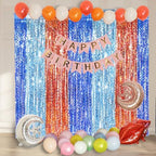 3 Pack Wavy Blue Dog Tinsel Backdrop Party Decorations - 3.3x6.6ft Orange and Dark Light Blue Metallic Foil, alternate view 4