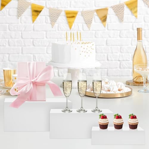 3 Pack White Buffet Food Risers, Large Size Acrylic Display Box 12"/11"/10" in white, alternate view 2