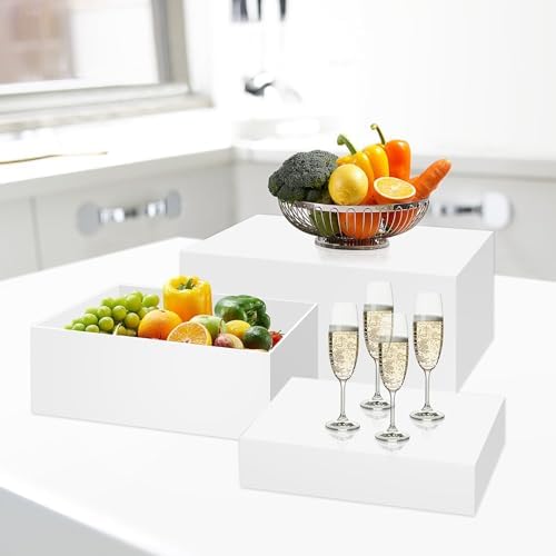 3 Pack White Buffet Food Risers, Large Size Acrylic Display Box 12"/11"/10" in white, alternate view 6