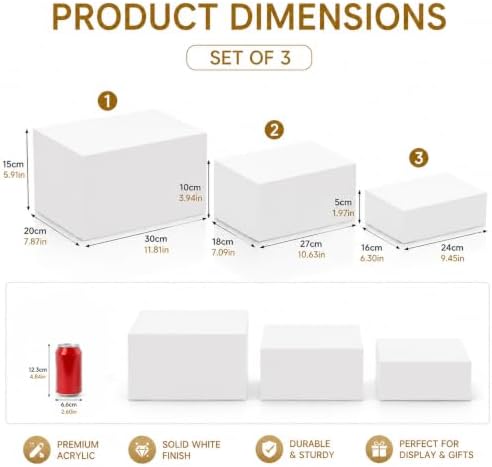 3 Pack White Buffet Food Risers, Step 12” 11”10” Size Acrylic Cube Box Display for Dessert Table Display Set, alternate view