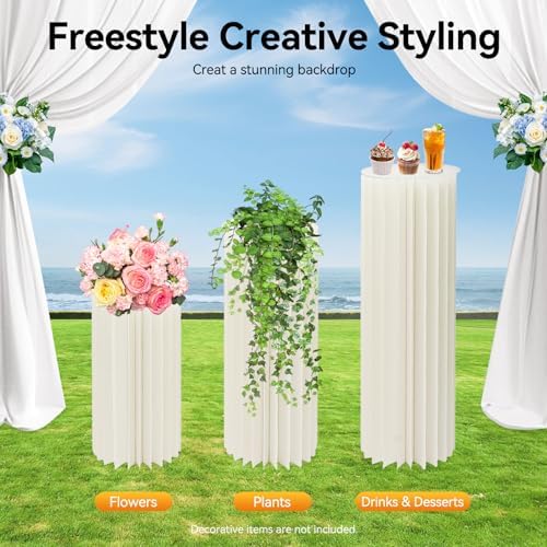 3 Pack White Cylinder Stands Portable, 23.6", 31.5", 39.37'' Pedestal Set Foldable & Portable Cardboard, alternate view 4