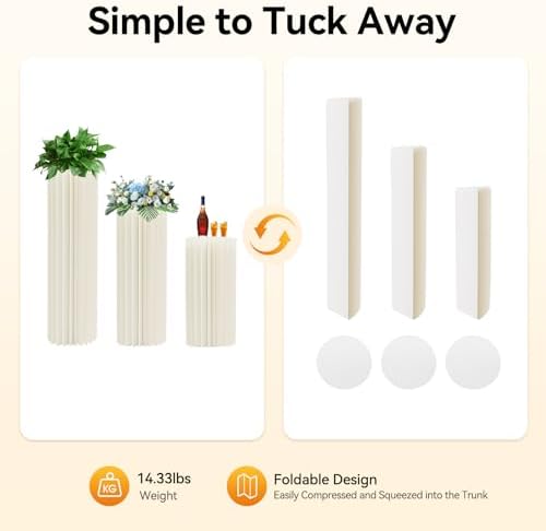 3 Pack White Cylinder Stands Portable, 23.6", 31.5", 39.37'' Pedestal Set Foldable & Portable Cardboard, alternate view 5