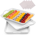 3 Pack White Large Melamine Serving Tray with 4 Handles in White