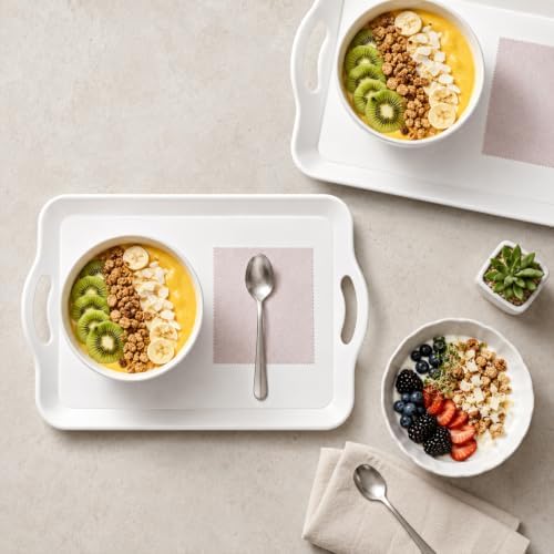 3 Pack White Large Melamine Serving Tray with 4 Handles in White, alternate view 7