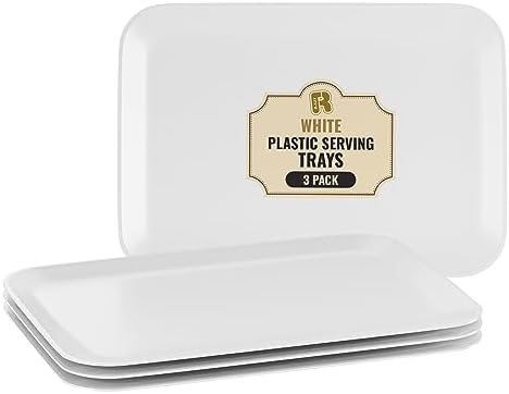3 Pack White Plastic Serving Trays for Party - Rectangular, 8 by 11 in, Heavy Duty Dessert Trays for Food in