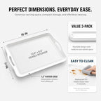 3 Pack White Plastic Serving Trays with Handles, 16 x 11 Inch in 16 x 11IN in White, alternate view 3