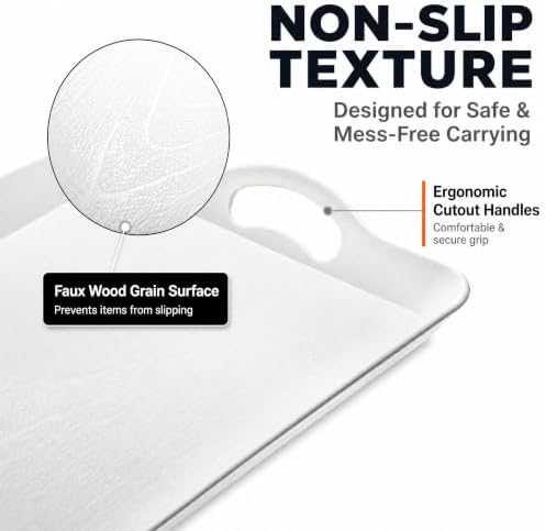 3 Pack White Plastic Serving Trays with Handles, 16 x 11 Inch in 16 x 11IN in White, alternate view 4