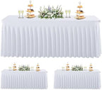 3 Pack White Spandex Table Cloths for 6 Foot Rectangle Tables, Wrinkle Free Fitted Table Covers 6 Ft Stretch