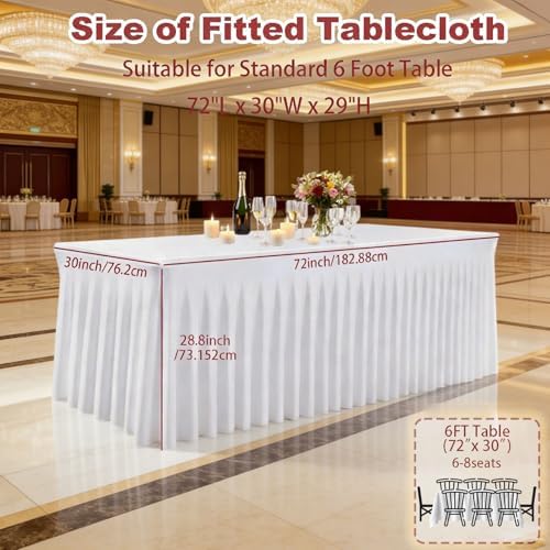 3 Pack White Spandex Table Cloths for 6 Foot Rectangle Tables, Wrinkle Free Fitted Table Covers 6 Ft Stretch, alternate view