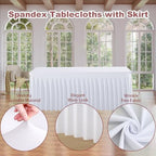 3 Pack White Spandex Table Cloths for 6 Foot Rectangle Tables, Wrinkle Free Fitted Table Covers 6 Ft Stretch, alternate view