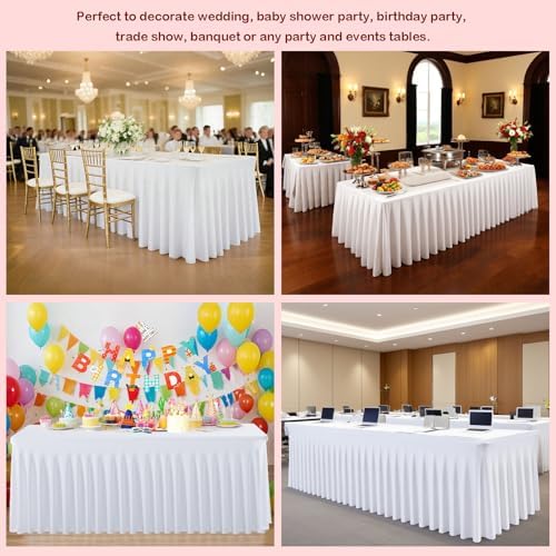 3 Pack White Spandex Table Cloths for 6 Foot Rectangle Tables, Wrinkle Free Fitted Table Covers 6 Ft Stretch, alternate view