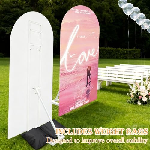3 Pack White Wedding Backdrop Stand, Adjustable Metal Arch with Foldable Base and Weight Bag, Foam Board Display, alternate