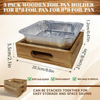 3-Pack Wooden Square Foil Pan Holder with 8x8 Disposable Aluminum Foil Pan, alternate view 2