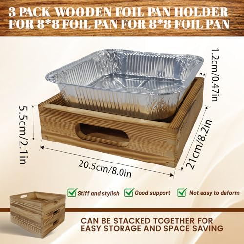 3-Pack Wooden Square Foil Pan Holder with 8x8 Disposable Aluminum Foil Pan, alternate view 2